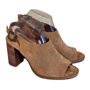 Madewell Cary Peep Toe Suede Heeled Boot Sandal Faded Birch Tan Size 8.5